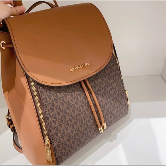 Michael Kors backpack phoebe medium flap drawstring MK signature Brown - Picture 2 of 10